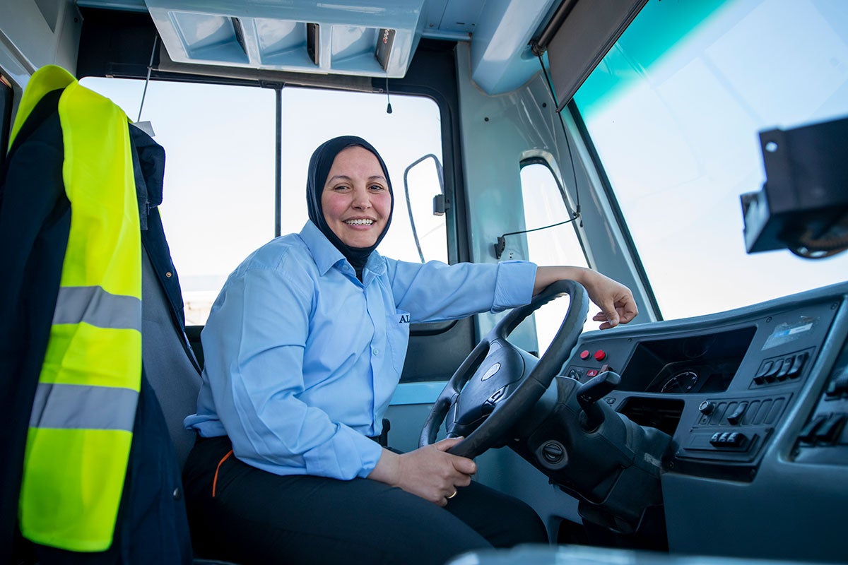 A woman bus driver in Morocco. Photo: UN Women/Bakir Mohammed.