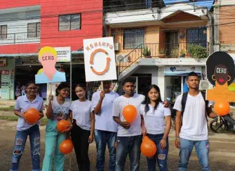 Group of young people gathered in the municipality of El Bagre, mobilizing for women and a life free of violence. Credit: Sara Núñez Ruiz/Corporación Casa de la Mujer